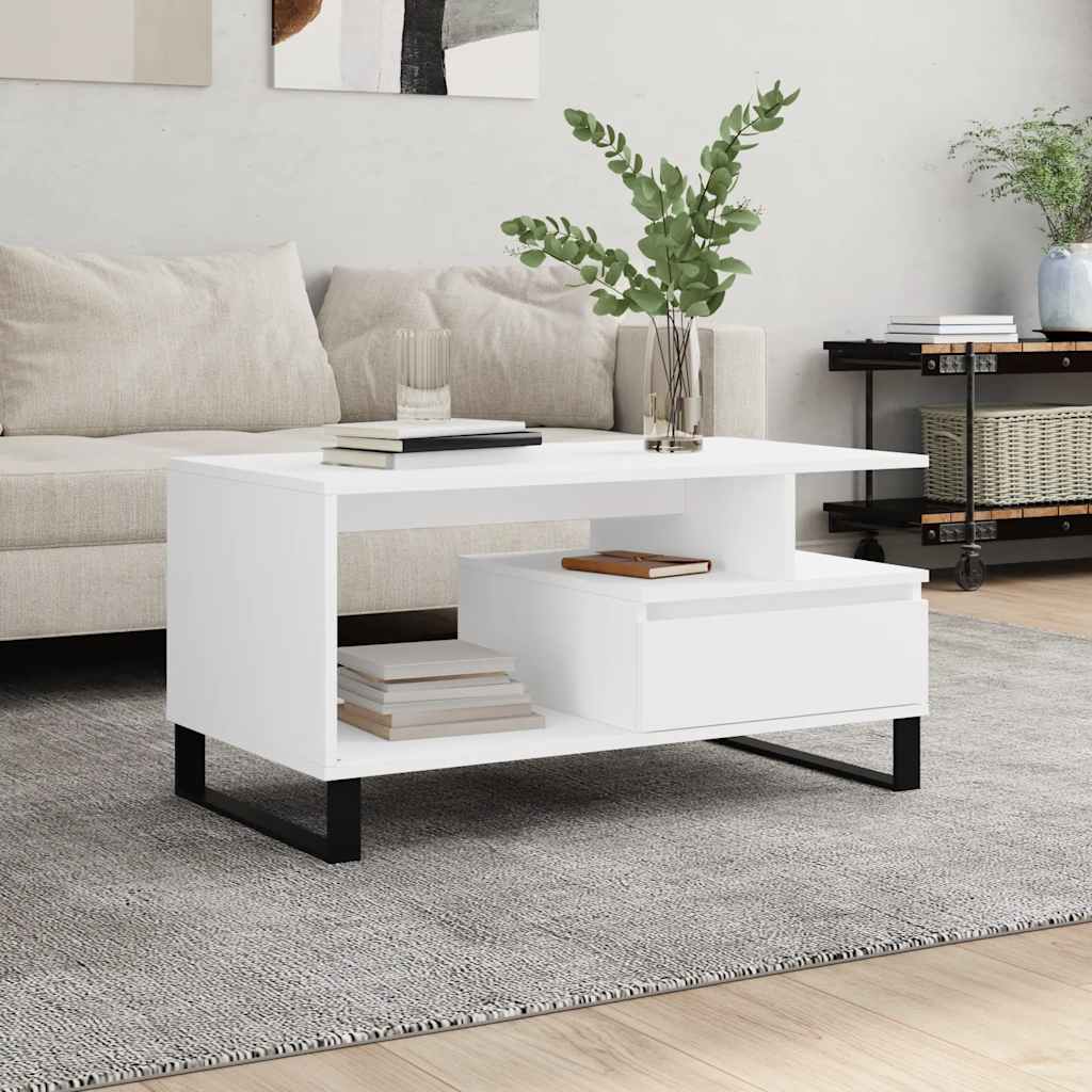 Τραπεζάκι Σαλονιού Λευκό 90 x 49 x45 εκ. από Επεξεργασμένο Ξύλο