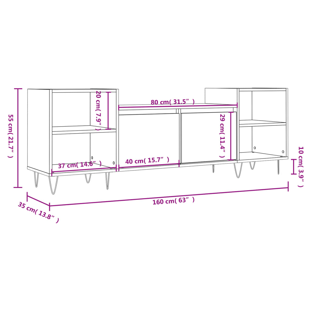 Έπιπλο Τηλεόρασης Μαύρο 160x35x55 εκ. από Επεξεργασμένο Ξύλο