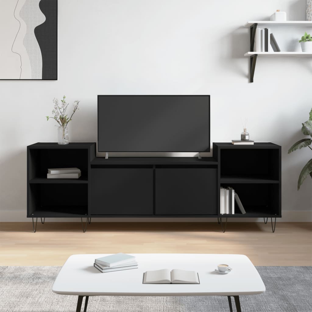 Έπιπλο Τηλεόρασης Μαύρο 160x35x55 εκ. από Επεξεργασμένο Ξύλο