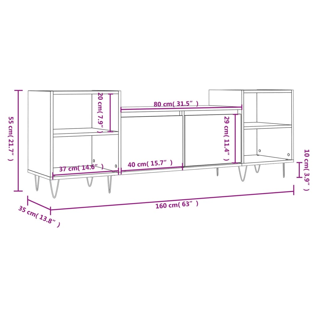 Έπιπλο Τηλεόρασης Γκρι Sonoma 160x35x55 εκ. από Επεξεργ. Ξύλο - Pakobazaar