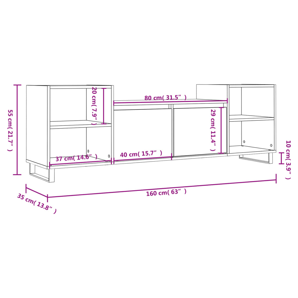 Έπιπλο Τηλεόρασης Καπνιστή Δρυς 160x35x55 εκ. Επεξ. Ξύλο - Pakobazaar
