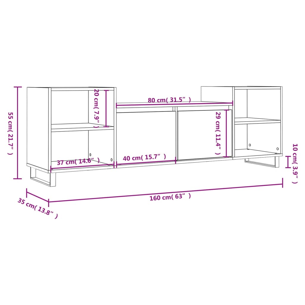 Έπιπλο Τηλεόρασης Γκρι Sonoma 160x35x55 εκ. από Επεξεργ. Ξύλο