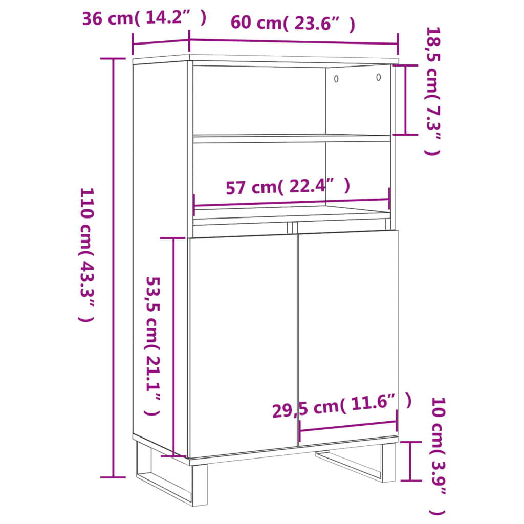 Ντουλάπι Καφέ Δρυς 60 x 36 x 110 εκ. από Επεξεργασμένο Ξύλο