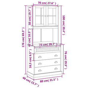 Βιτρίνα VIGO Γκρι 80 x 40 x 176 εκ. από Μασίφ Ξύλο Πεύκου