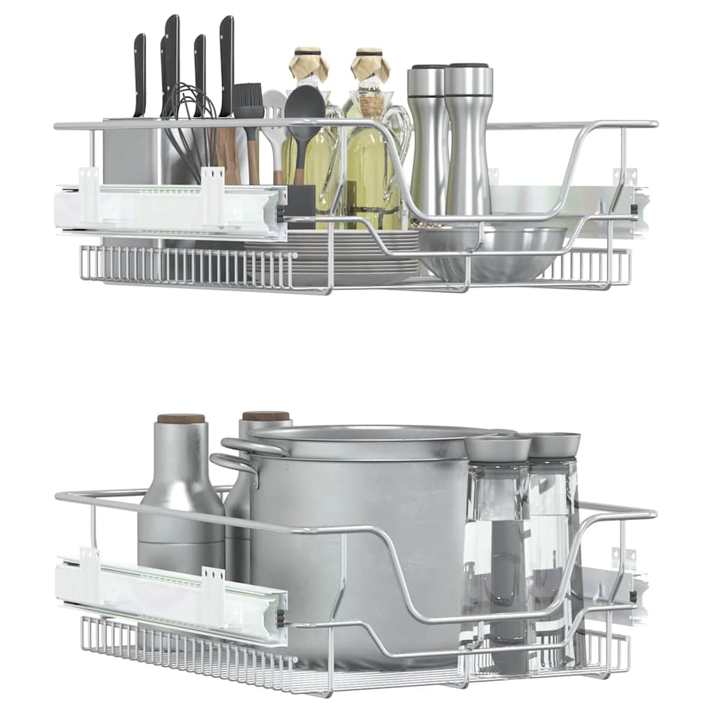 Καλάθια Συρμάτινα Συρόμενα 2 Τεμ. Ασημί 45 εκ.