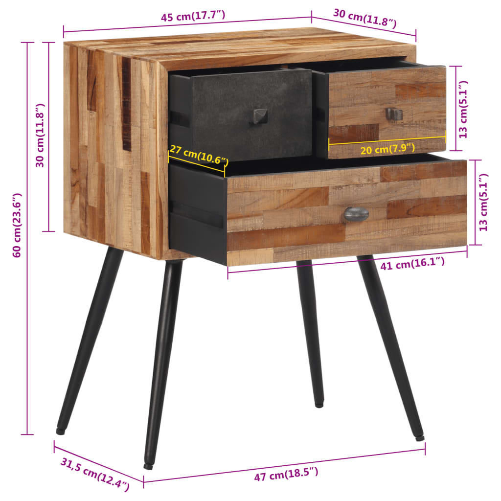 Κομοδίνο 47 x 31,5 x 60 εκ. από Μασίφ Ξύλο Teak