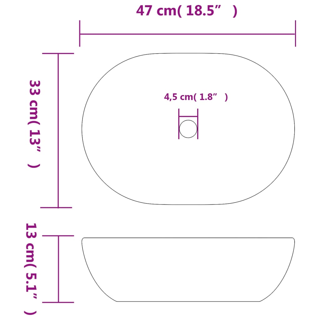 Νιπτήρας Οβάλ Μαύρος και Πορτοκαλί 47 x 33 x 13 εκ. Κεραμικός - Pakobazaar