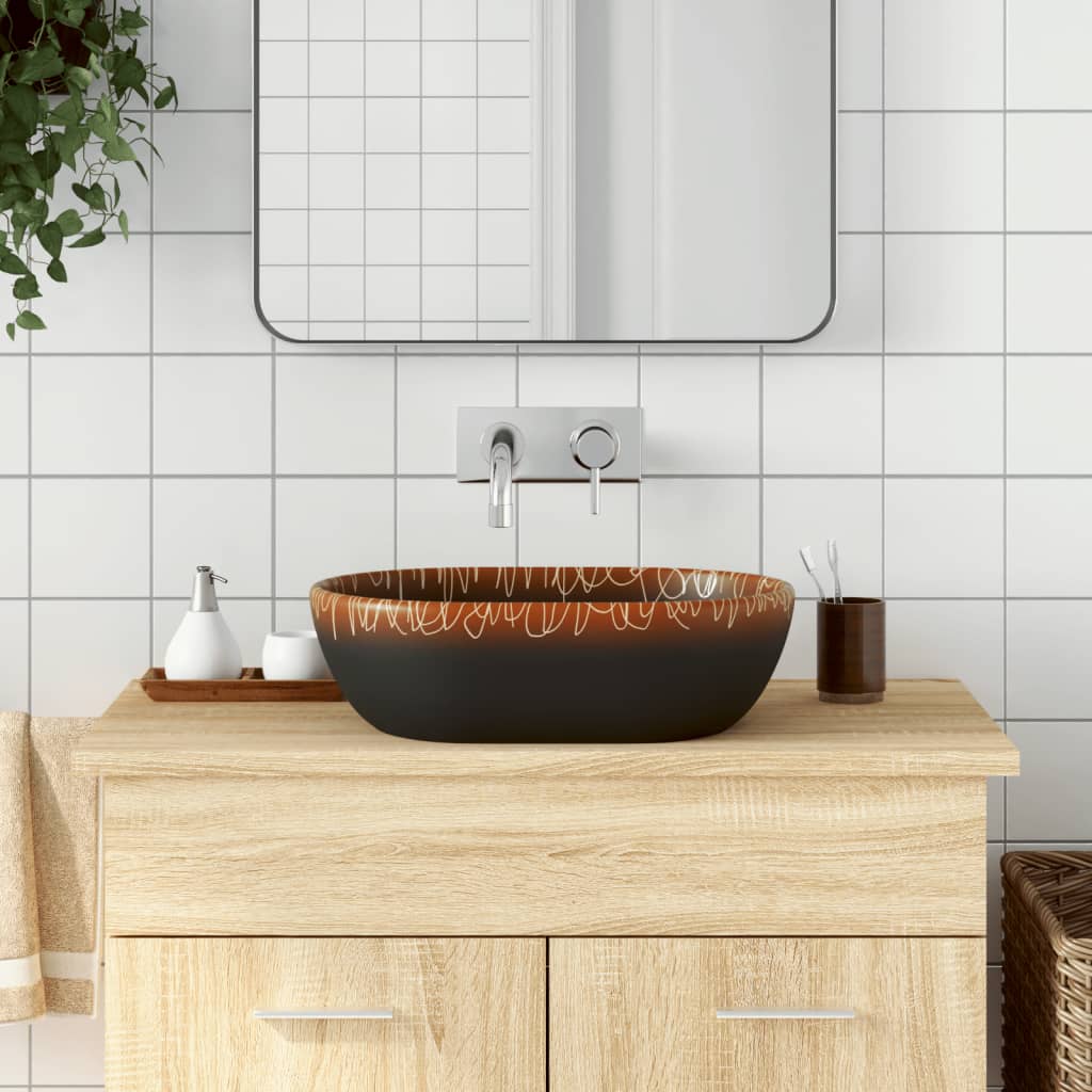 Νιπτήρας Οβάλ Μαύρος και Πορτοκαλί 47 x 33 x 13 εκ. Κεραμικός - Pakobazaar
