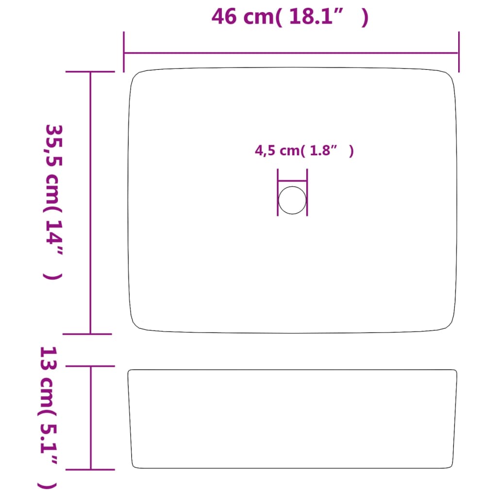 Νιπτήρας Ορθογώνιος Μαύρος 46 x 35,5 x 13 εκ. Κεραμικός