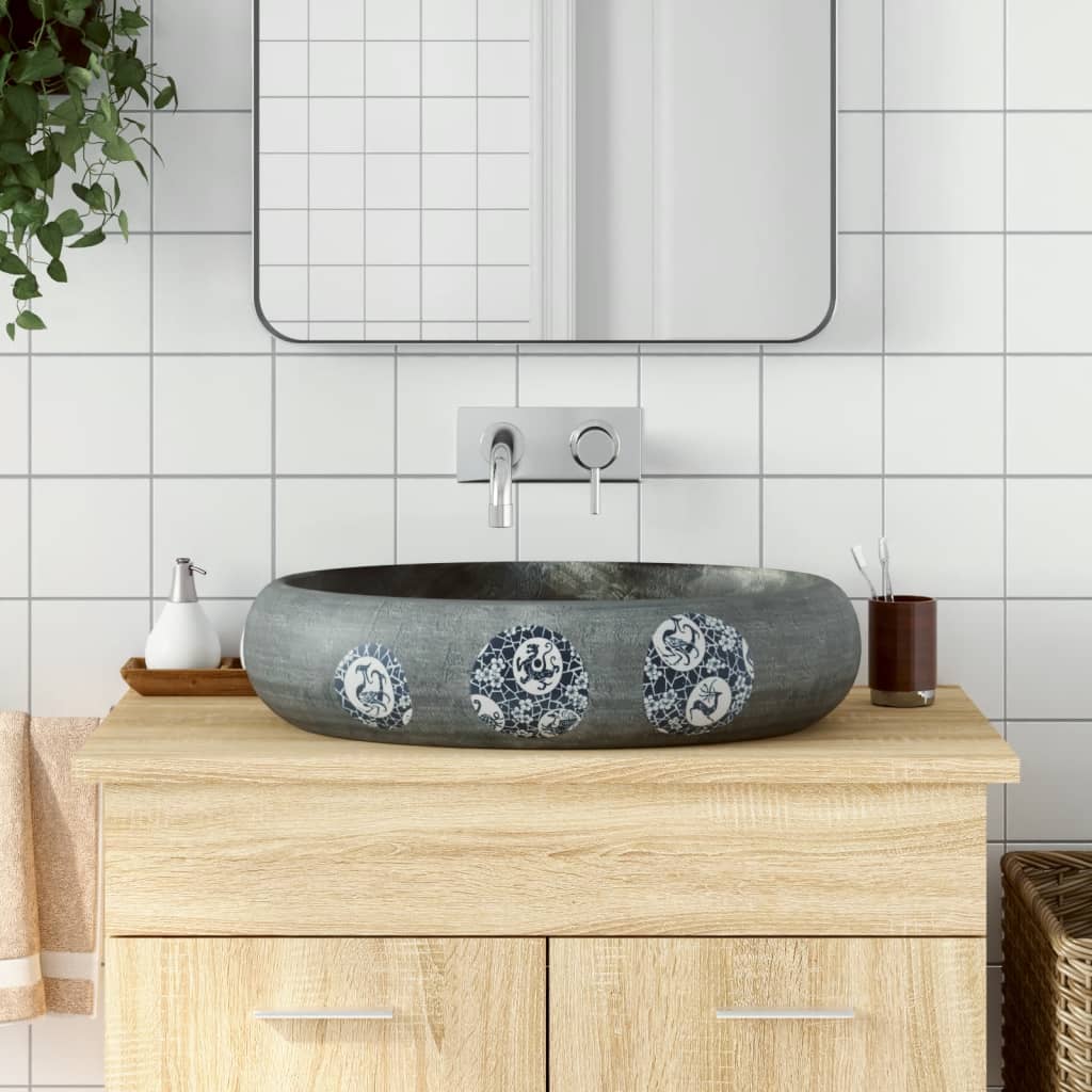 Νιπτήρας Οβάλ Γκρι 59 x 40 x 15 εκ. Κεραμικός - Pakobazaar