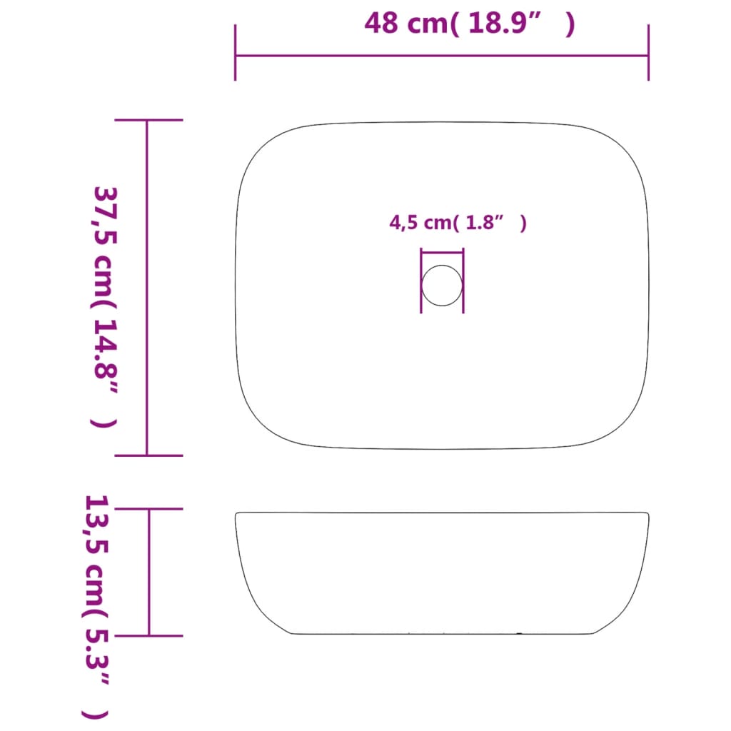 Νιπτήρας Ορθογώνιος Γκρι 48 x 37,5 x 13,5 εκ. Κεραμικός - PAKOBAZAAR