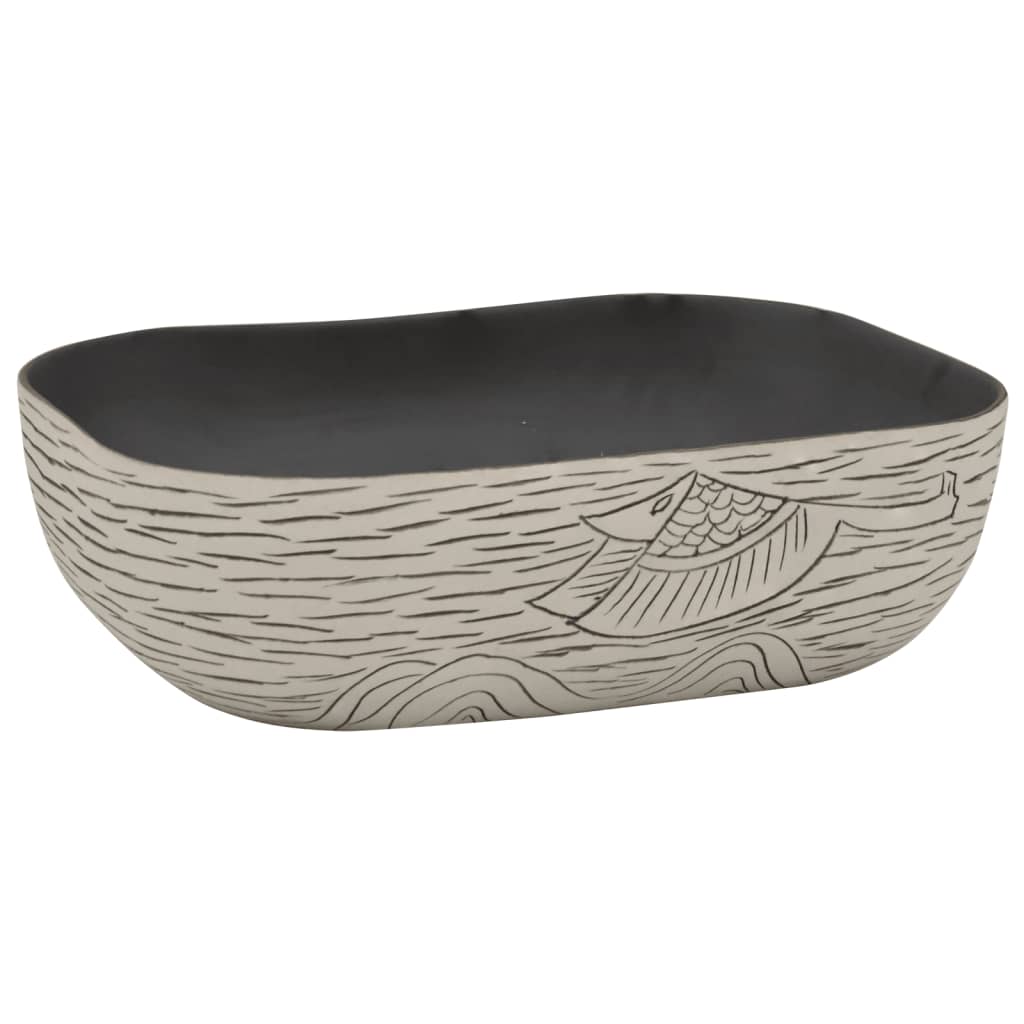 Νιπτήρας Ορθογώνιος Γκρι/Μαύρος 48 x 37,5 x 13,5 εκ. Κεραμικός