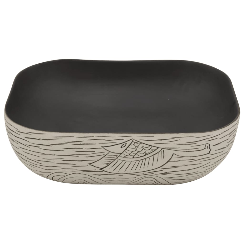 Νιπτήρας Ορθογώνιος Γκρι/Μαύρος 48 x 37,5 x 13,5 εκ. Κεραμικός