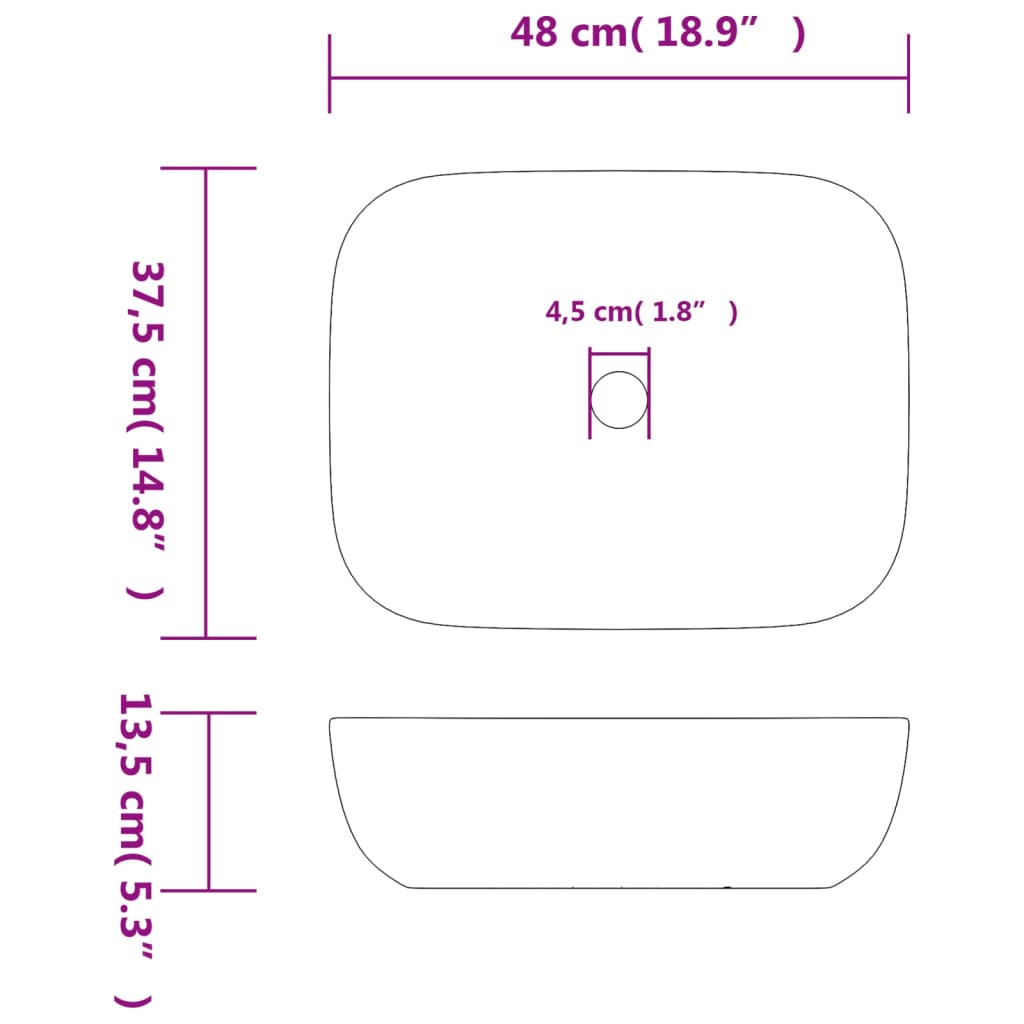 Νιπτήρας Ορθογώνιος Γκρι/Μαύρος 48 x 37,5 x 13,5 εκ. Κεραμικός