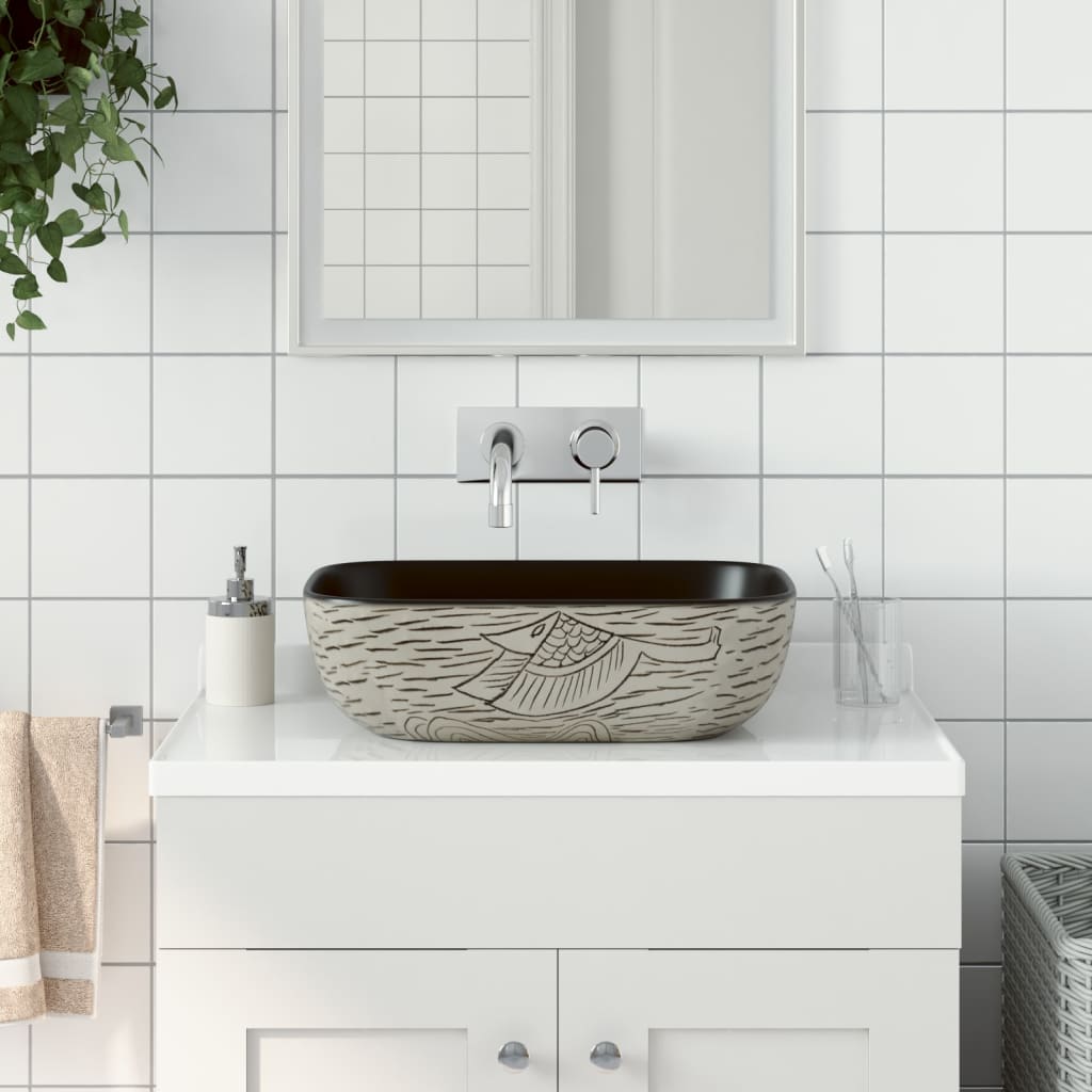 Νιπτήρας Ορθογώνιος Γκρι/Μαύρος 48 x 37,5 x 13,5 εκ. Κεραμικός