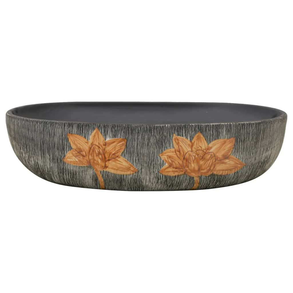 Νιπτήρας Οβάλ Γκρι και Μαύρος 59 x 40 x 14 εκ. Κεραμικός - Pakobazaar