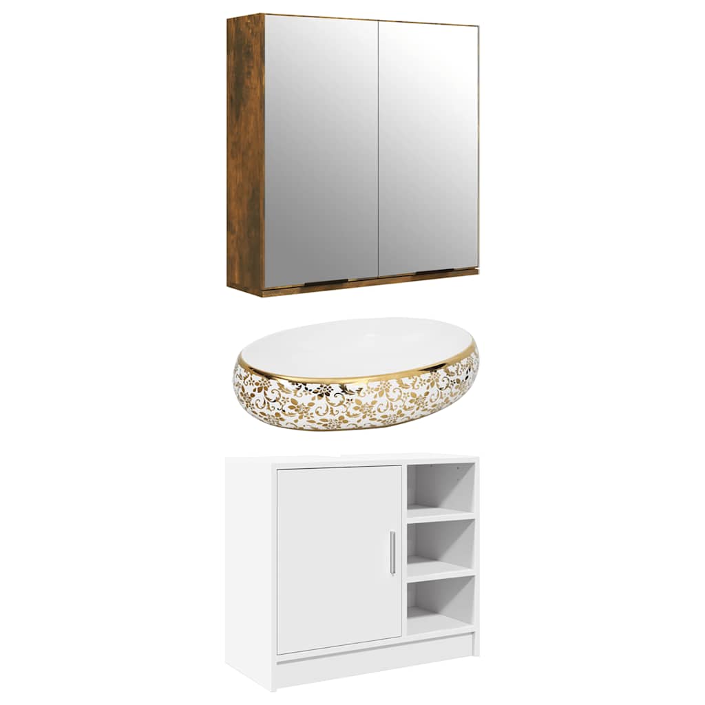 Νιπτήρας Οβάλ Λευκός και Χρυσός 59 x 40 x 15 εκ. Κεραμικός - PAKOBAZAAR