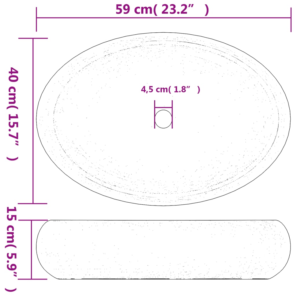 Νιπτήρας Οβάλ Μαύρος 59 x 40 x 15 εκ. Κεραμικός