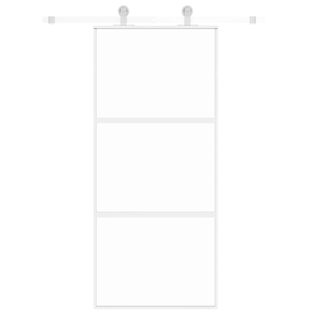 Συρόμενη Πόρτα Λευκή 90 x 205 εκ. από Ψημένο Γυαλί & Αλουμίνιο - PAKOBAZAAR