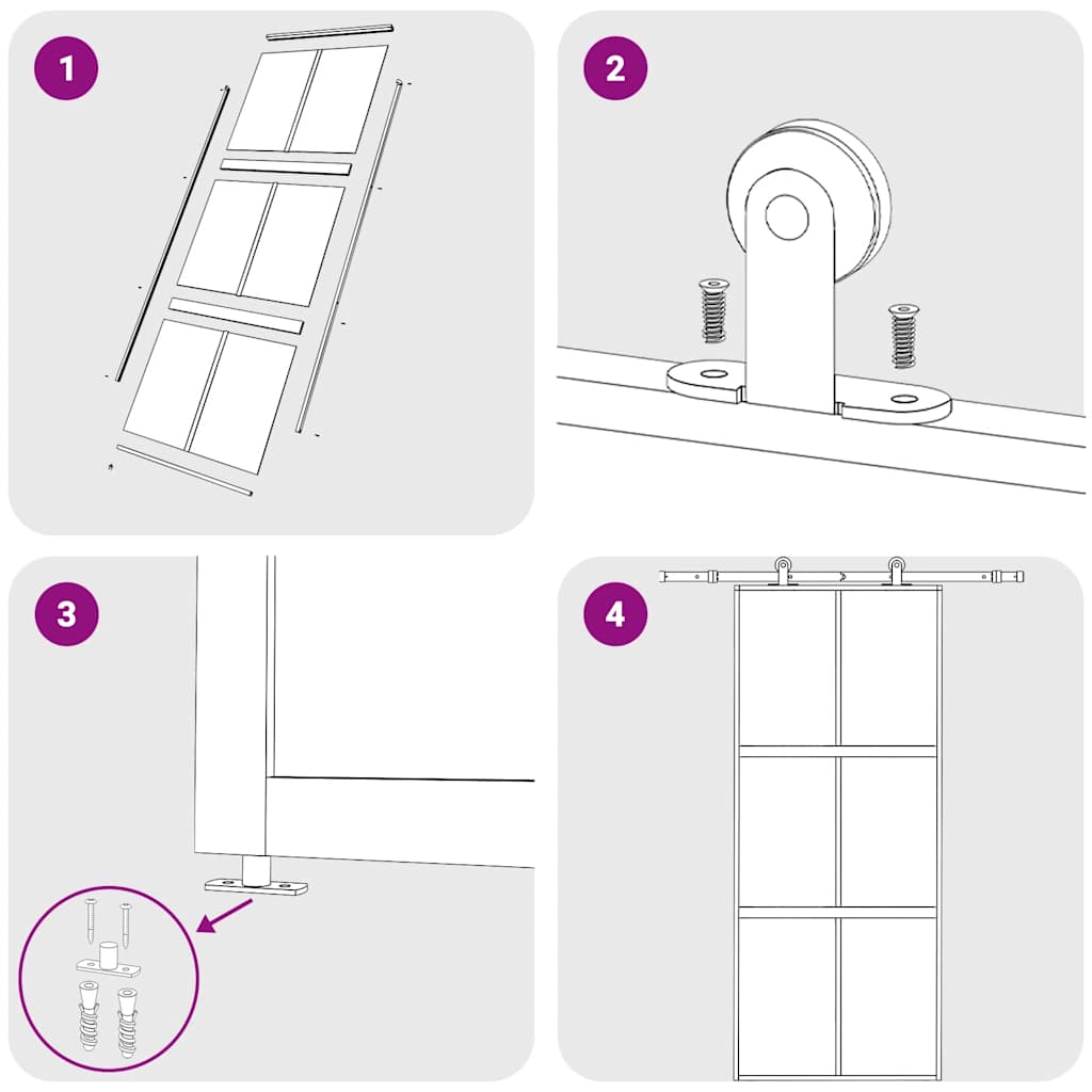 Συρόμενη Πόρτα Λευκή 90 x 205 εκ. από Ψημένο Γυαλί & Αλουμίνιο - PAKOBAZAAR