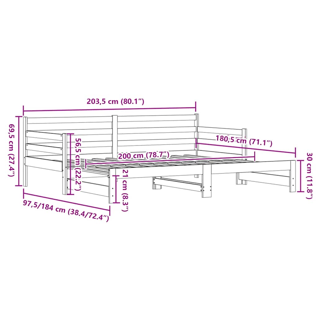 Καναπές Κρεβάτι Συρόμενος 80 x 200 εκ. Μασίφ Ξύλο Πεύκου