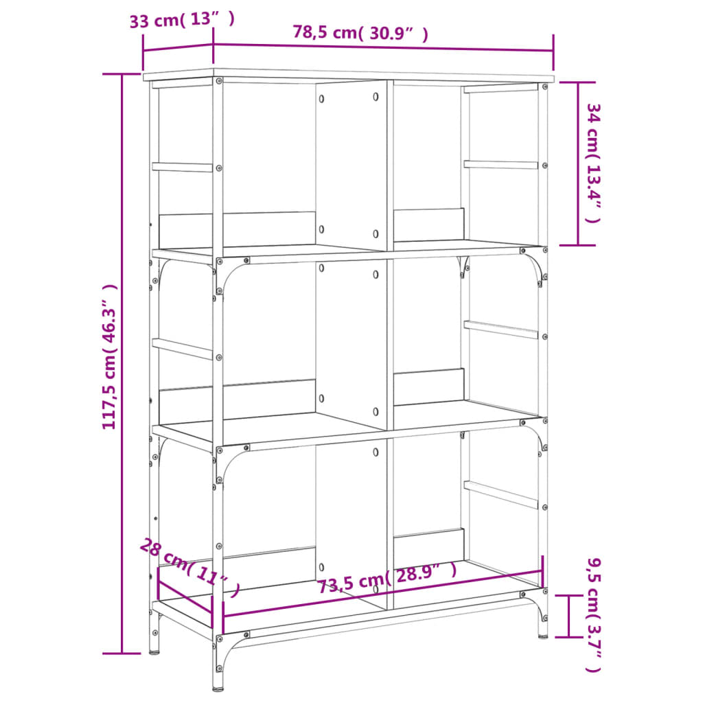 Βιβλιοθήκη Καπνιστή Δρυς 78,5x33x117,5 εκ. Επεξεργασμένο Ξύλο - Pakobazaar