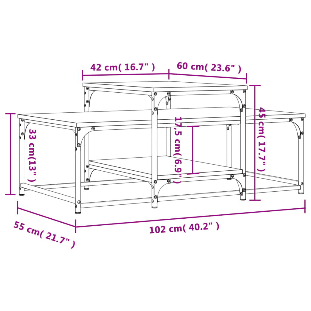 Τραπεζάκι Σαλονιού Γκρι Sonoma 102 x 60 x 45 εκ. Επεξεργ. Ξύλο
