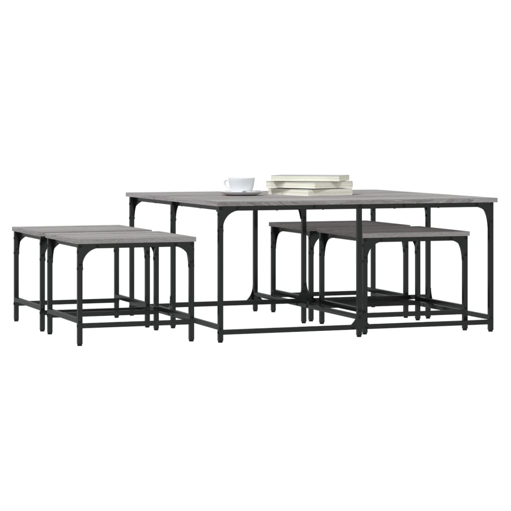 Τραπεζάκια Ζιγκόν 5 τεμ. Γκρι Sonoma από Επεξεργασμένο Ξύλο