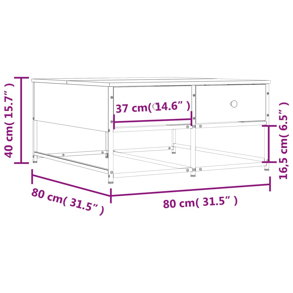Τραπεζάκι Σαλονιού Καφέ Δρυς 80 x 80 x 40 εκ. από Επεξεργ. Ξύλο