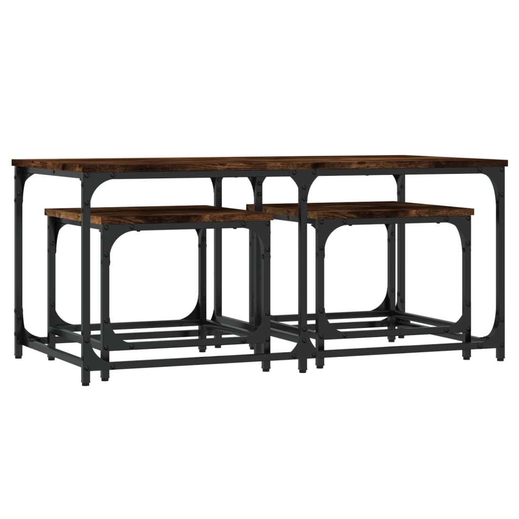 Τραπεζάκια Ζιγκόν 3 τεμ. Καπνιστή Δρυς από Επεξεργασμένο Ξύλο