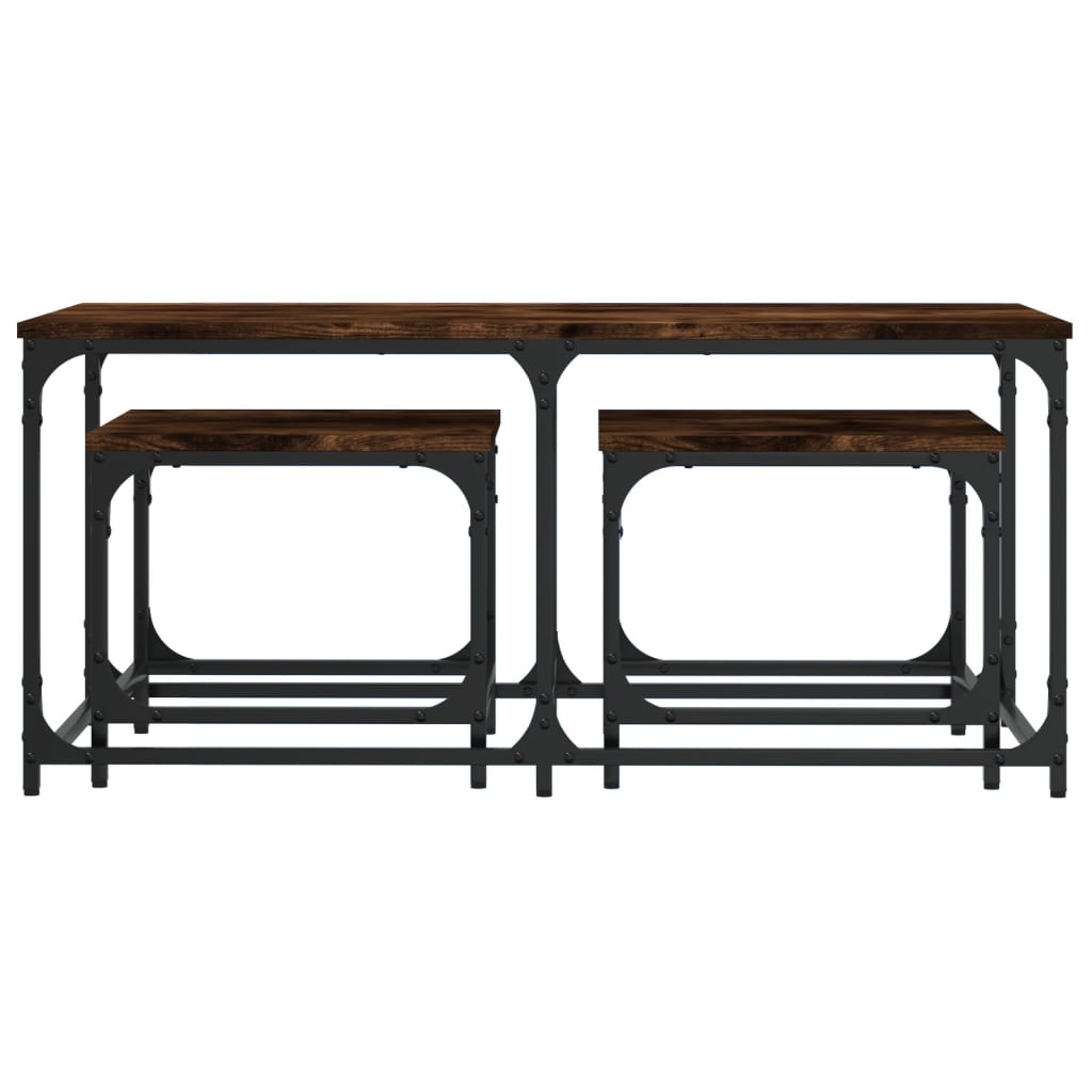 Τραπεζάκια Ζιγκόν 3 τεμ. Καπνιστή Δρυς από Επεξεργασμένο Ξύλο