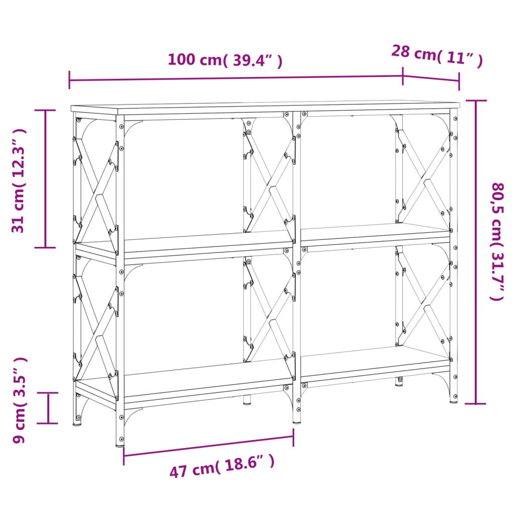 Τραπέζι Κονσόλα Καφέ Δρυς 100x28x80,5 εκ. Επεξεργασμένο Ξύλο