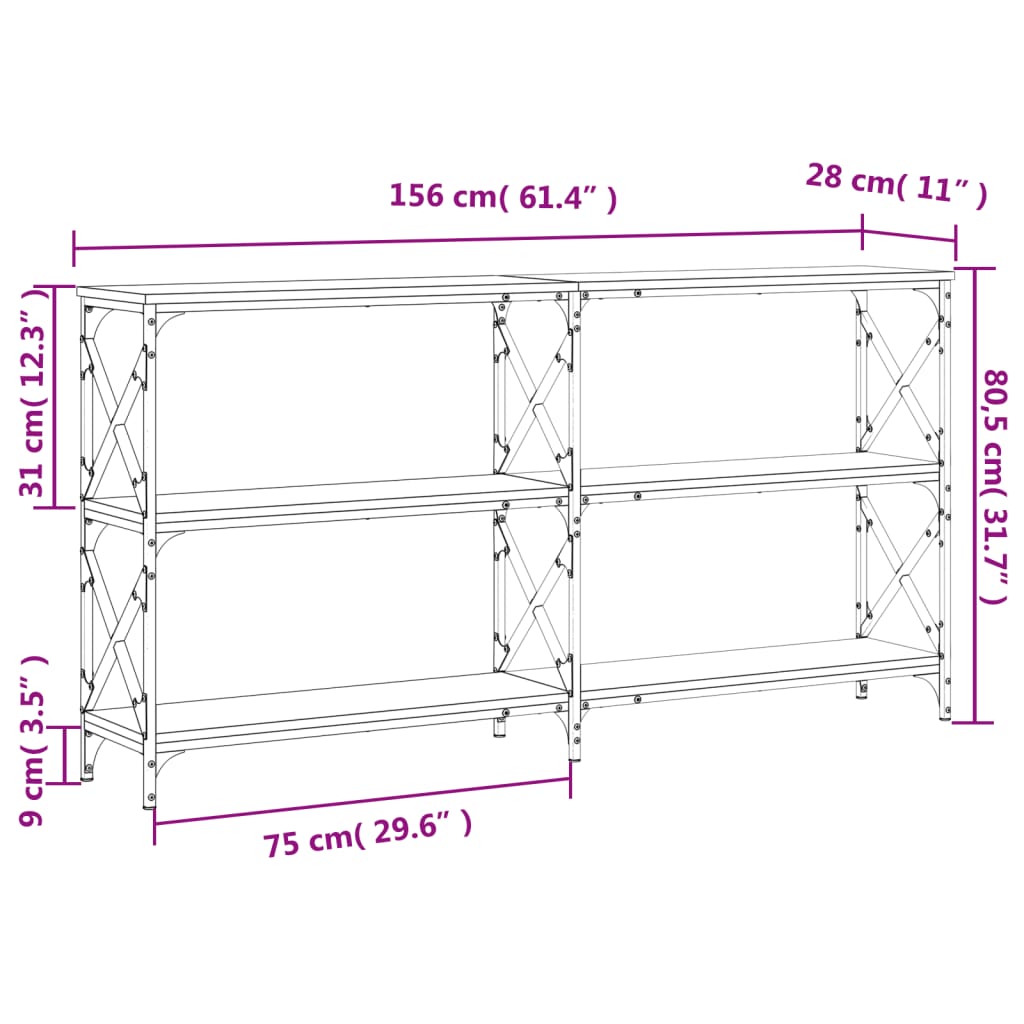 Τραπέζι Κονσόλα Καφέ Δρυς 156x28x80,5 εκ. Επεξεργασμένο Ξύλο
