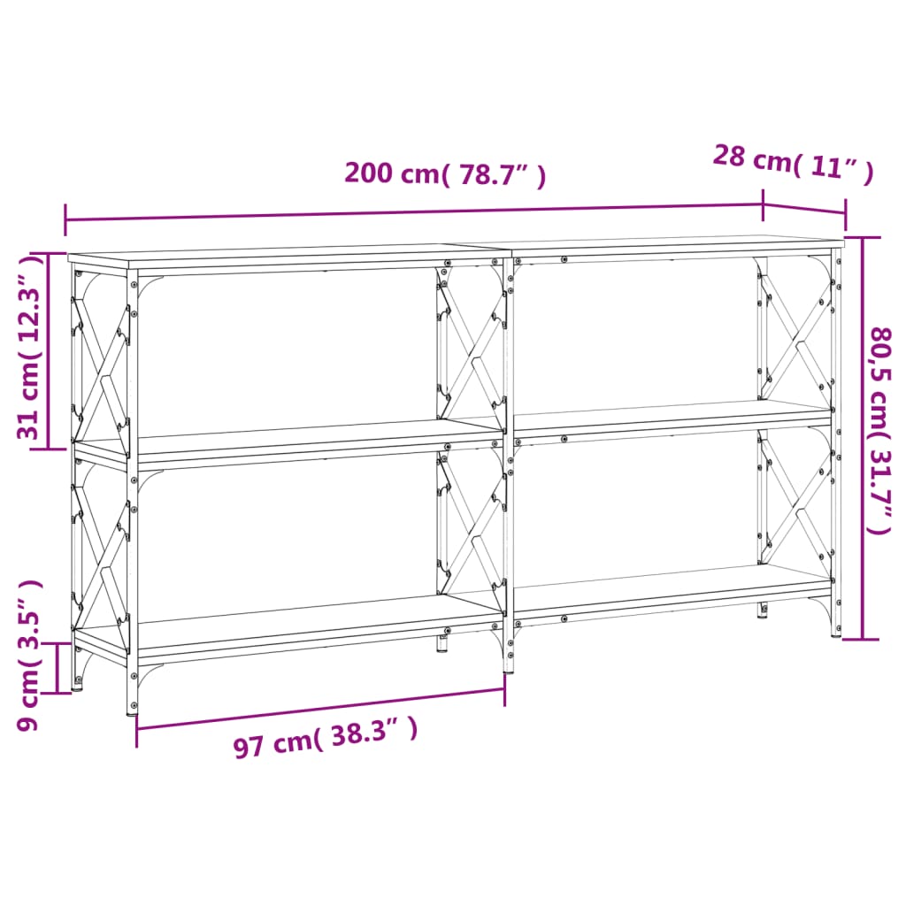 Τραπέζι Κονσόλα Μαύρο 200x28x80,5 εκ. Επεξεργασμένο Ξύλο
