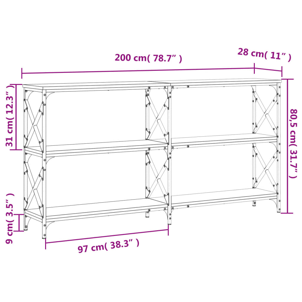 Τραπέζι Κονσόλα Καπνιστή Δρυς 200x28x80,5εκ. Επεξεργασμένο Ξύλο