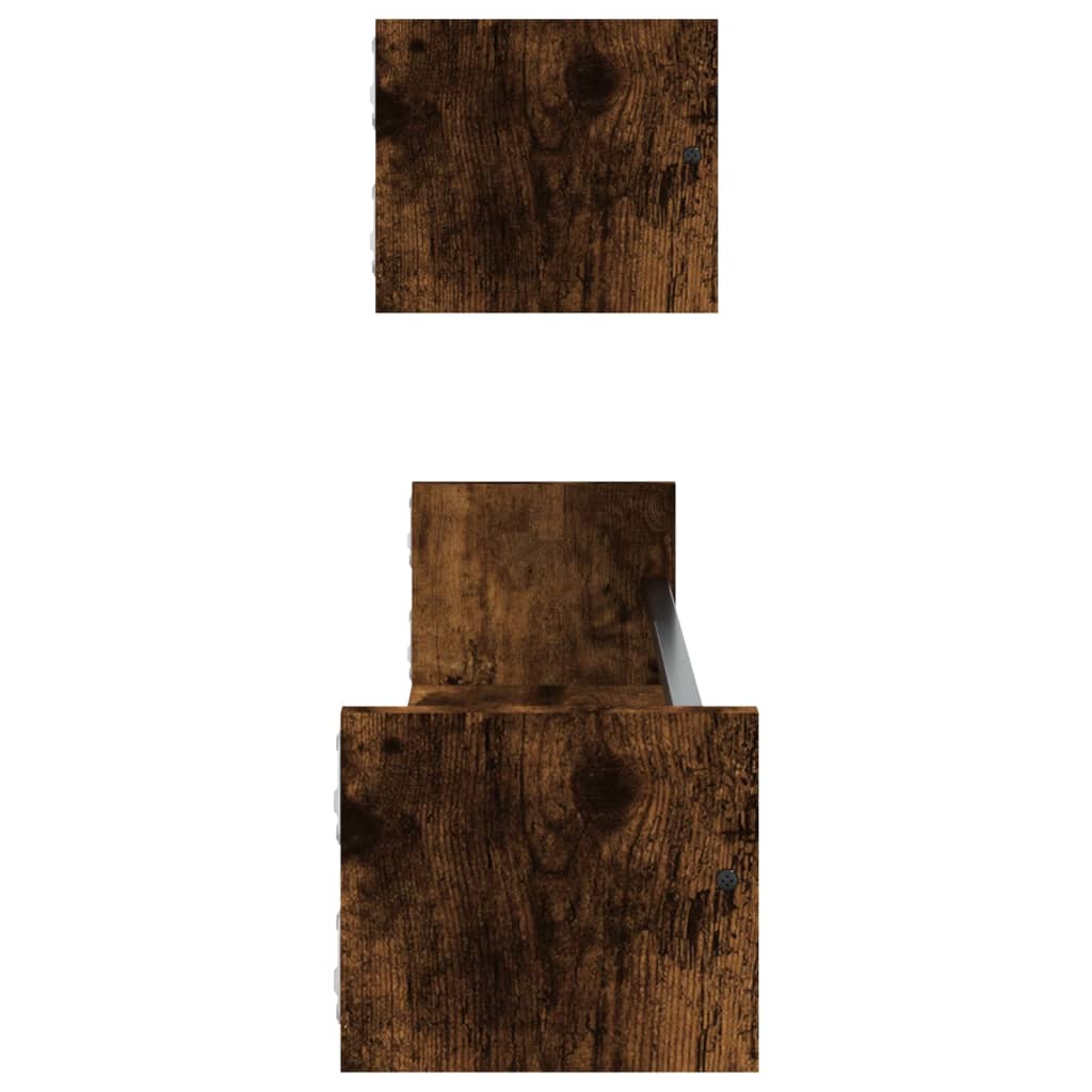 Ράφια Τοίχου με Μπάρα 2 τεμ. Καπνιστή Δρυς 80 x 16 x 14 εκ. - Pakobazaar