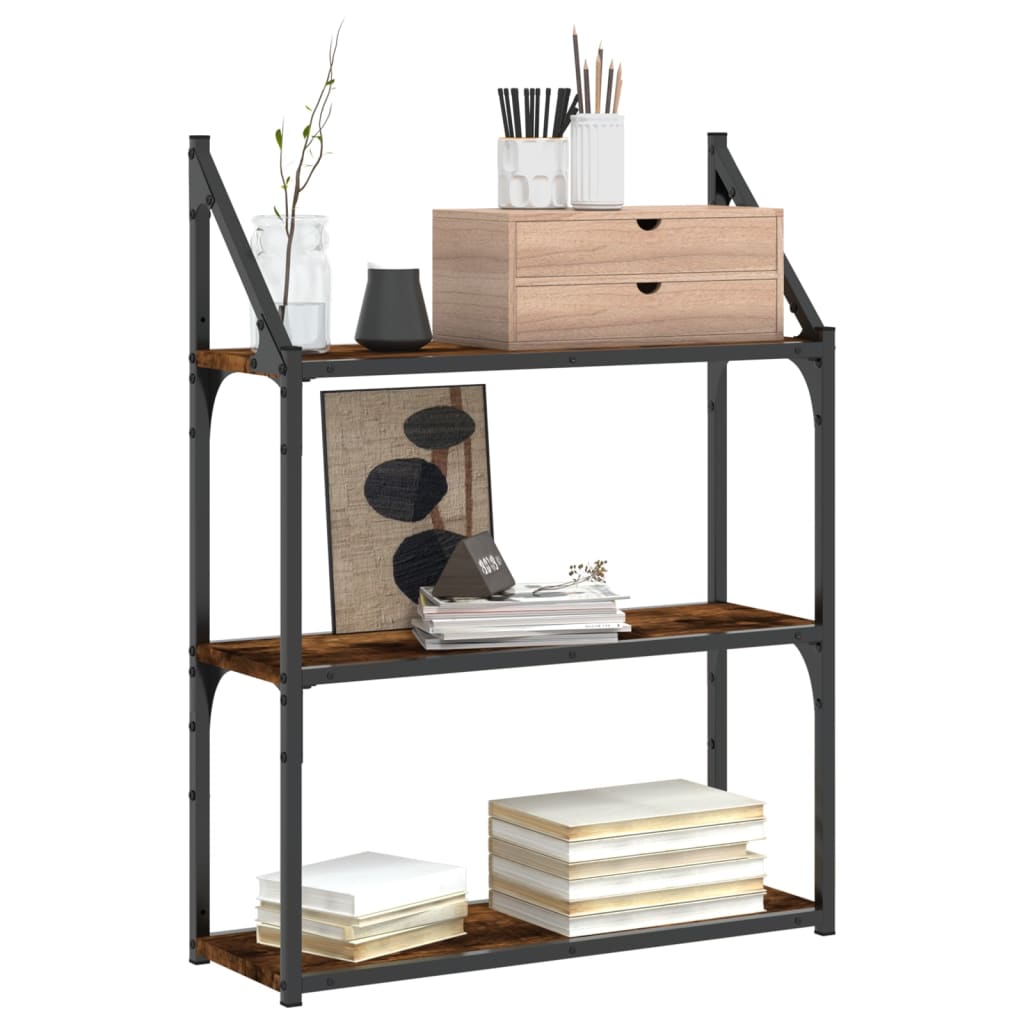 Ραφιέρα Τοίχου με 3 Ράφια Καπνιστή Δρυς Επεξ. Ξύλο - Pakobazaar