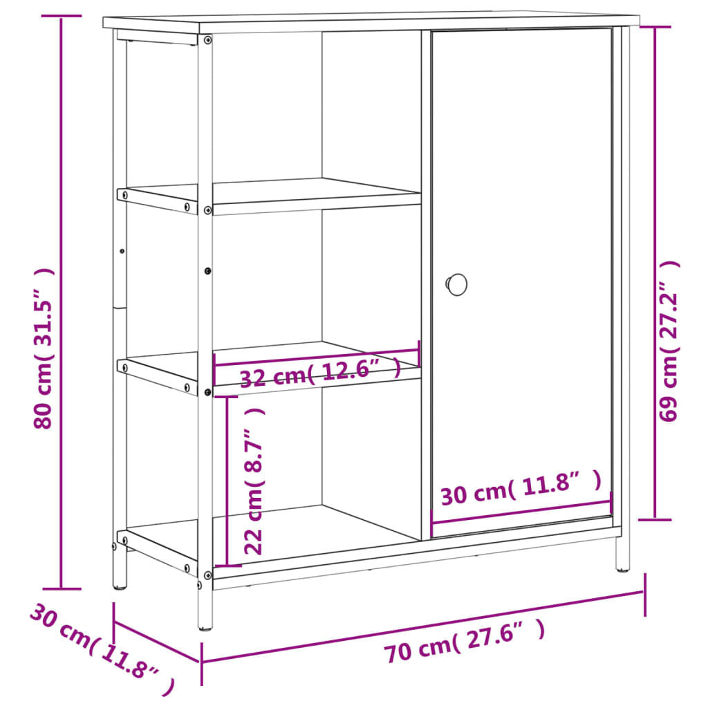 Ντουλάπι Καφέ Δρυς 70 x 30 x 80 εκ. από Επεξεργ. Ξύλο
