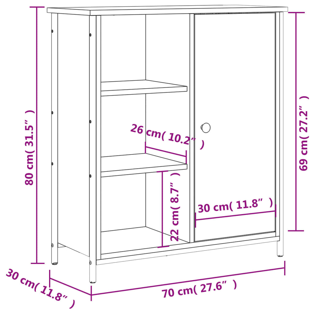 Ντουλάπι Μαύρο 70 x 30 x 80 εκ. από Επεξεργασμένο Ξύλο