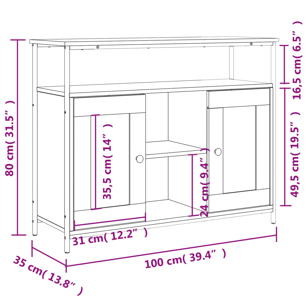 Συρταριέρα Καφέ Δρυς 100x35x80 εκ. από Επεξεργασμένο Ξύλο