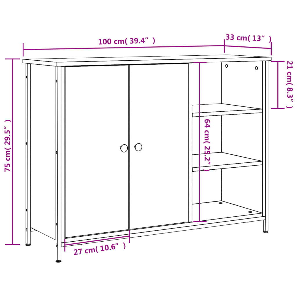 Ντουλάπι Γκρι Sonoma 100x33x75 εκ. από Επεξεργασμένο Ξύλο - Pakobazaar