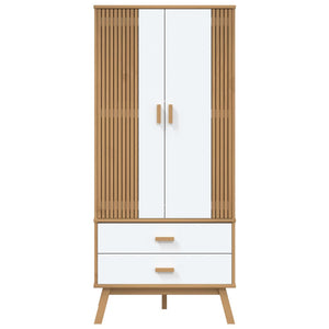 Ντουλάπα OLDEN Λευκό & Καφέ 76,5x53x172 εκ. Μασίφ Ξύλο Πεύκου - Pakobazaar