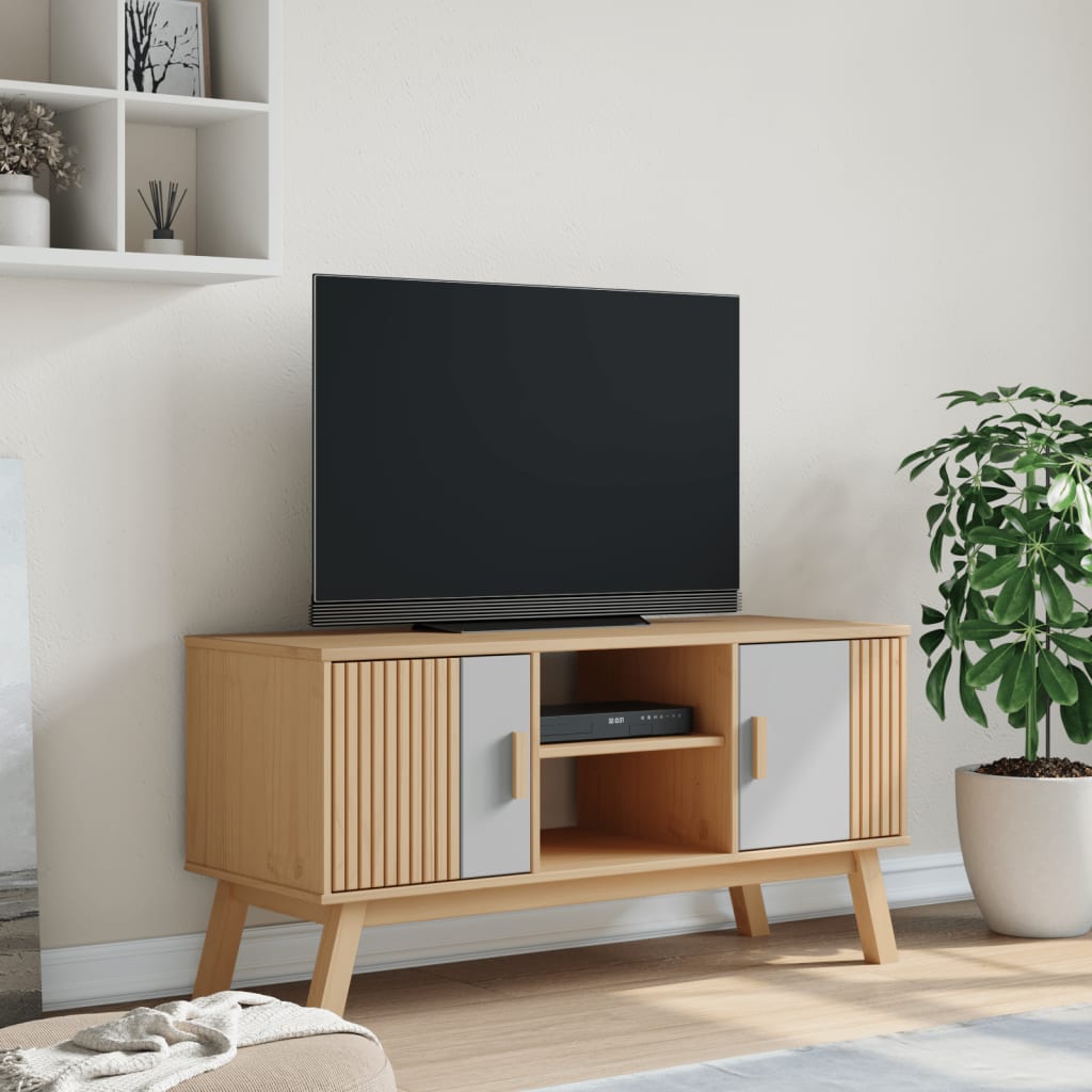 Έπιπλο Τηλεόρασης OLDEN ΓκριΚαφέ 114x43x57εκ. Μασίφ Ξύλο Πεύκου