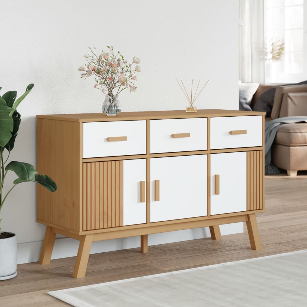 Μπουφές OLDEN Λευκό & Καφέ 114x43x73,5 εκ. Μασίφ Ξύλο Πεύκου