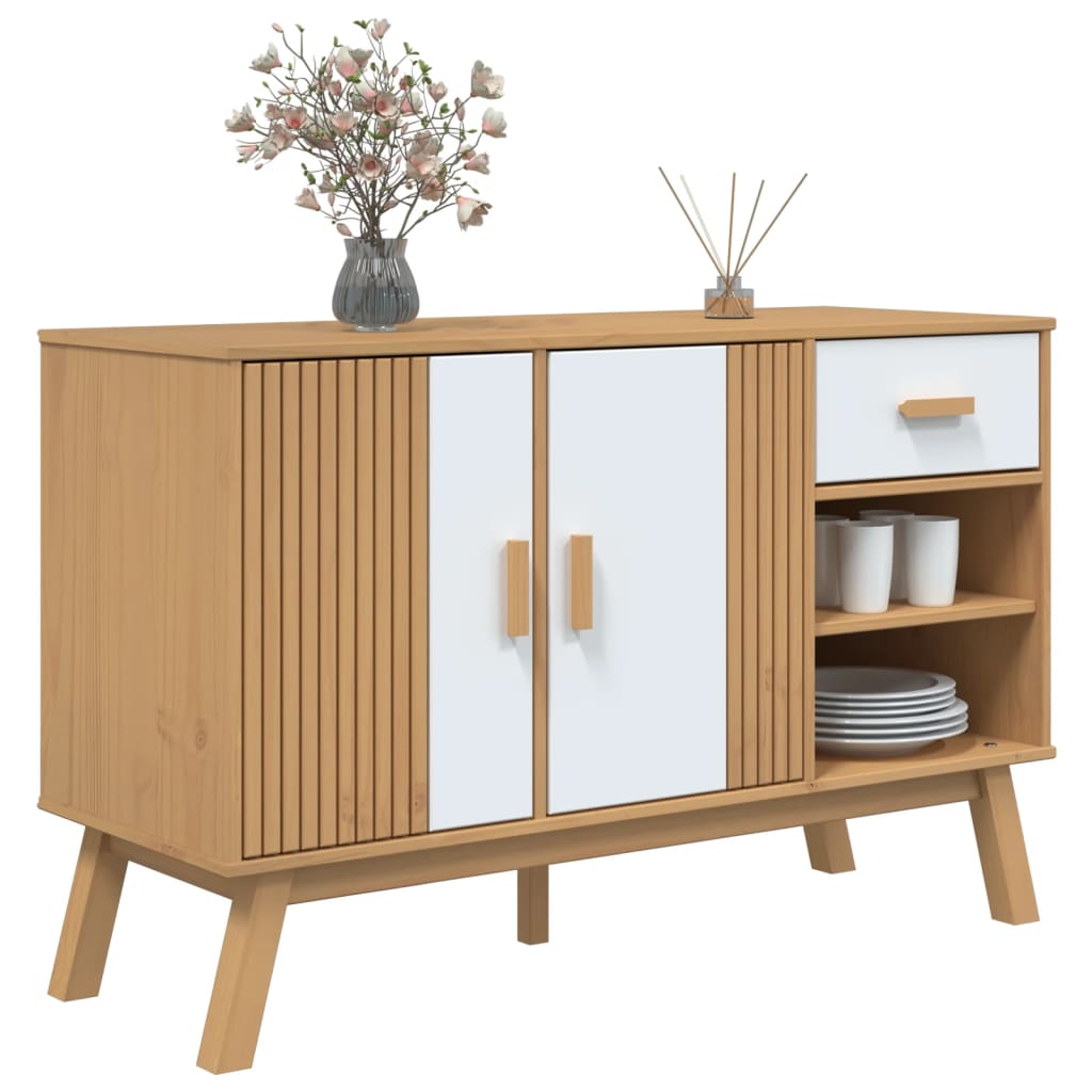 Μπουφές OLDEN Λευκό & Καφέ 114x43x73,5 εκ. Μασίφ Ξύλο Πεύκου