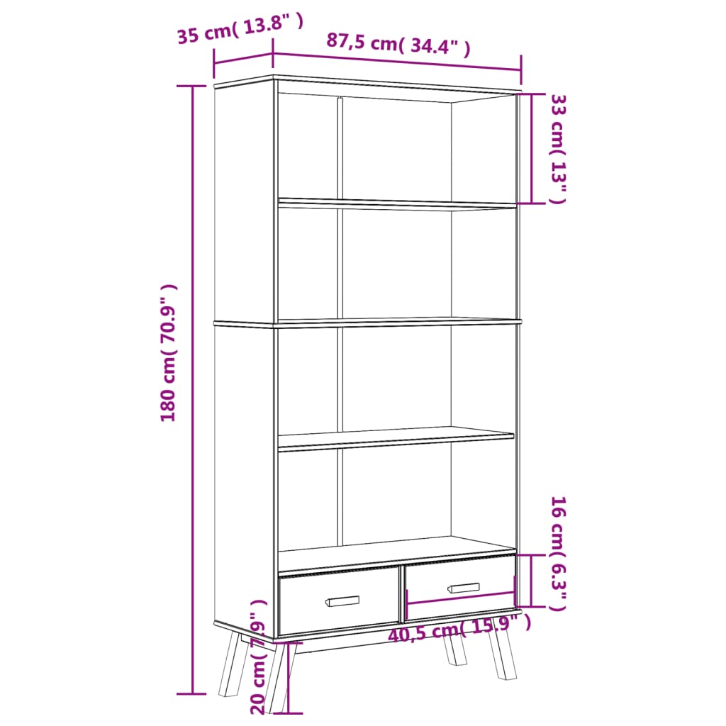 Βιβλιοθήκη 4 Επιπέδων OLDEN Καφέ από Μασίφ Ξύλο Πεύκου