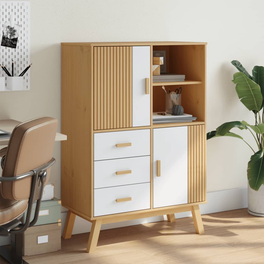 Ντουλάπι OLDEN Λευκό και Καφέ 85x43x125 εκ. Μασίφ Ξύλο Πεύκου