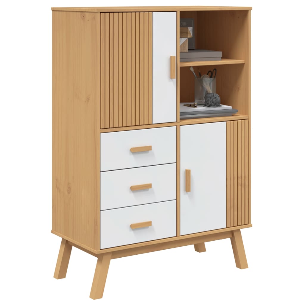 Ντουλάπι OLDEN Λευκό και Καφέ 85x43x125 εκ. Μασίφ Ξύλο Πεύκου