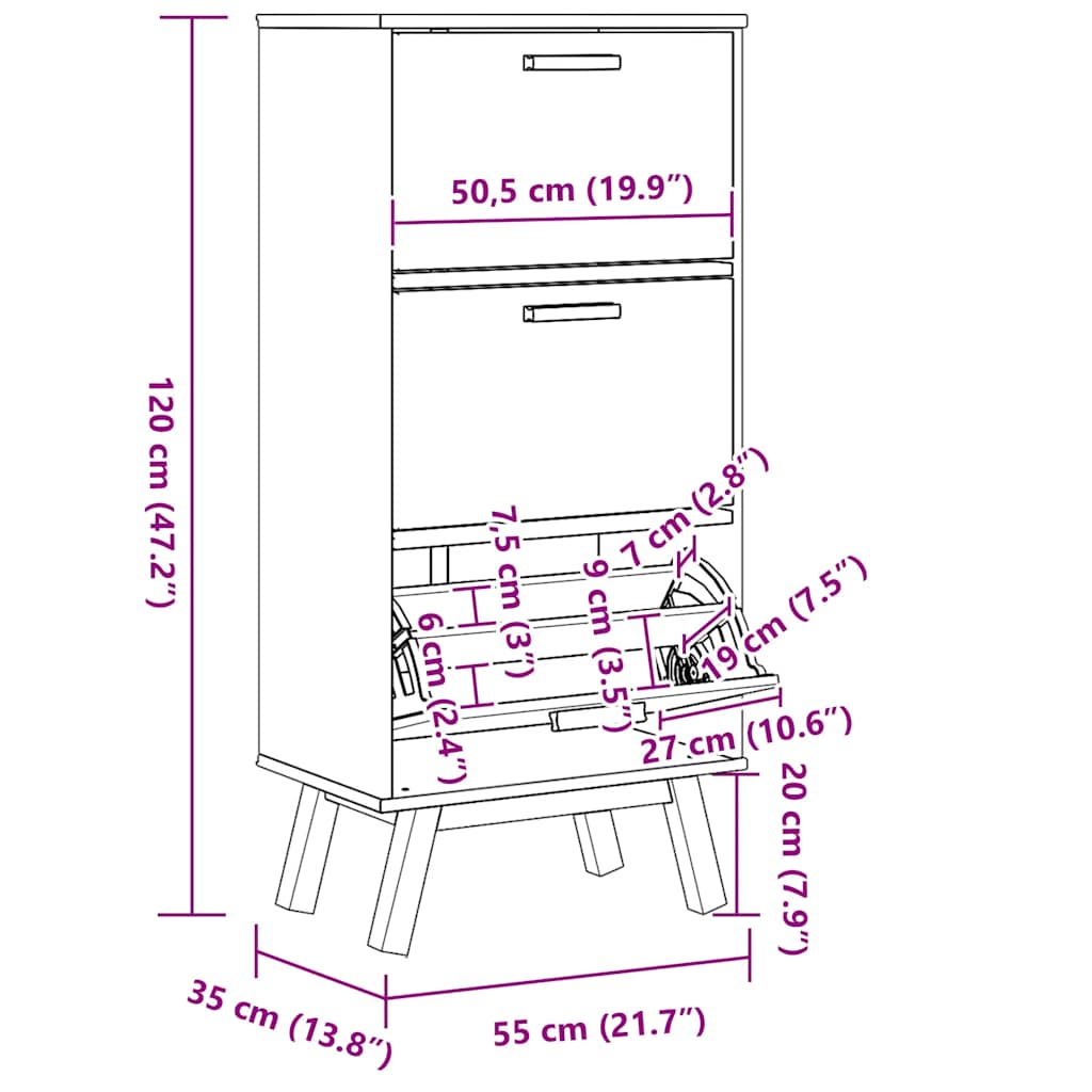 Παπουτσοθήκη OLDEN Καφέ 55x35x120 εκ. από Μασίφ Ξύλο Πεύκου - Pakobazaar
