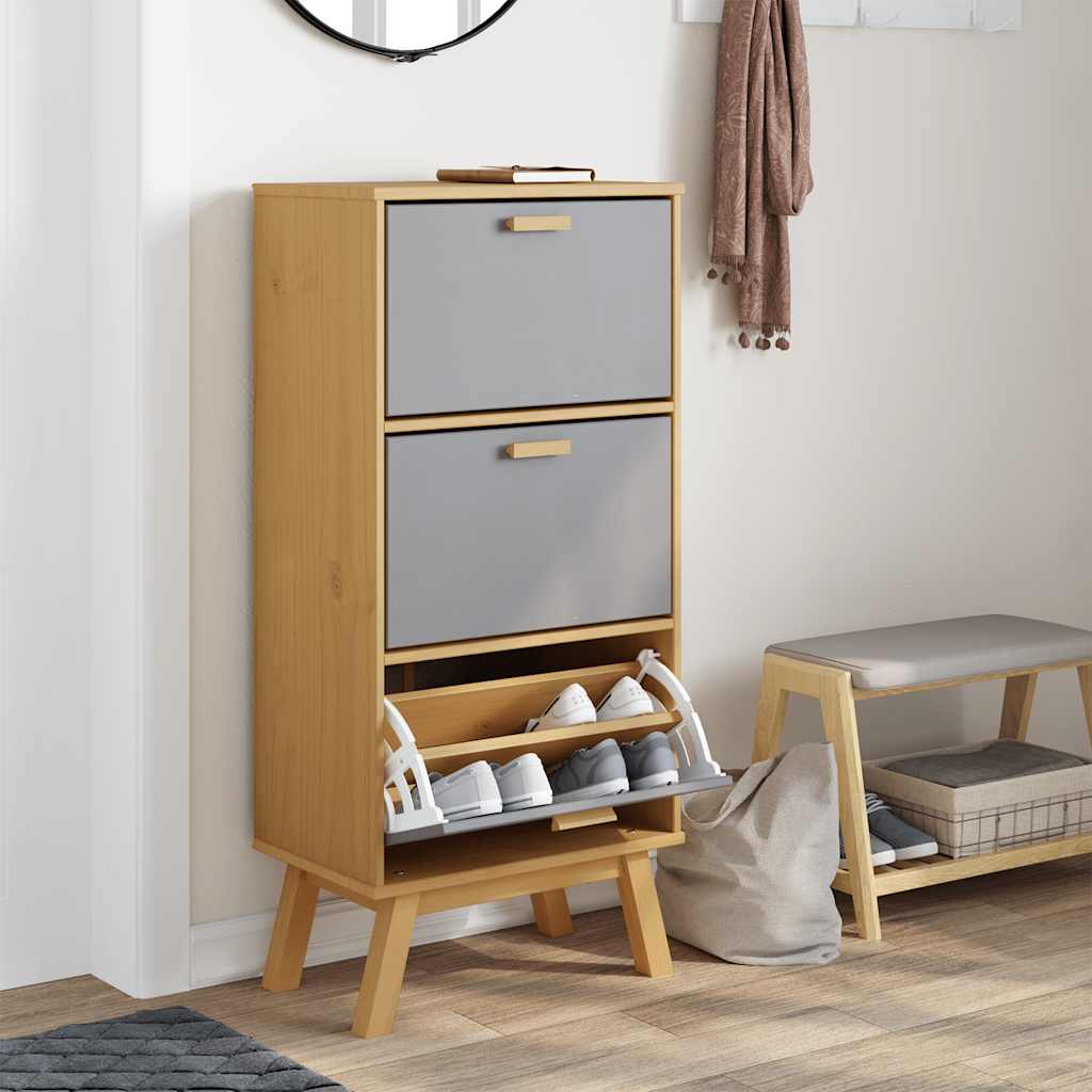Παπουτσοθήκη OLDEN Γκρι/Καφέ 55x35x120 εκ. Μασίφ Ξύλο Πεύκου